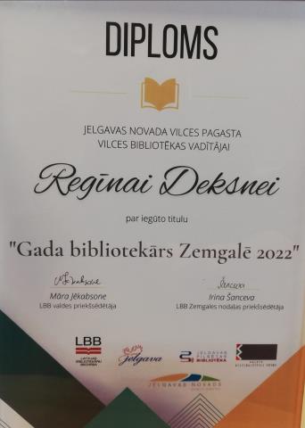 Gada bibliotekārs Zemgalē 2022- Vilces bibliotēkas vadītāja Regīna Deksne